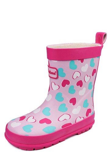 ToeZone Pink Love Heart Print Wellies