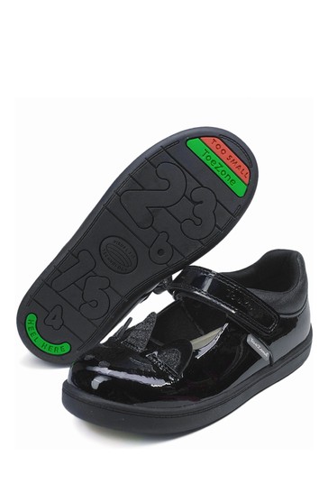 ToeZone Black Patent Unicorn Novelty School Shoes