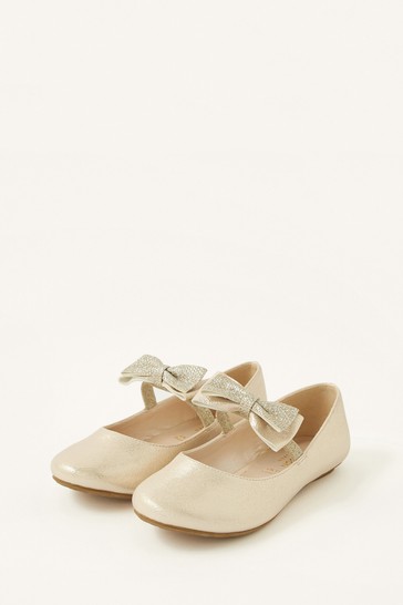 Monsoon Gold Tone Textured Bow Ballerina Flats