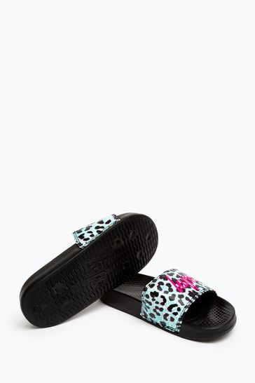 Hype Girls Blue Ice Leopard Sliders