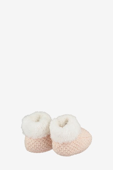 The Little Tailor Soft Pink Knitted Plush Lined Booties