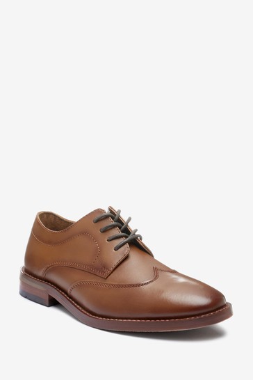 Leather Lace-Up Wing Cap Shoes