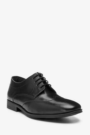 Leather Lace-Up Wing Cap Shoes