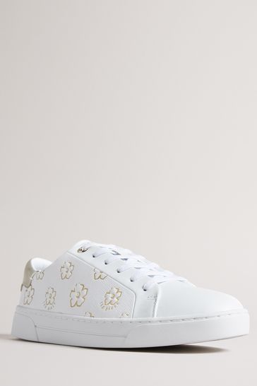 Ted Baker Taliy White Gold Magnolia Flower Cupsole Trainers