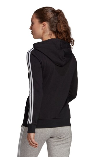 adidas Black 3 Stripe French Terry Full Zip Hoodie