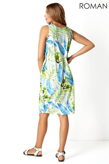 Roman Leaf Print Slouch Dress