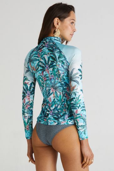 Aqua Blu Floral Tropical Haylay Rash Guard