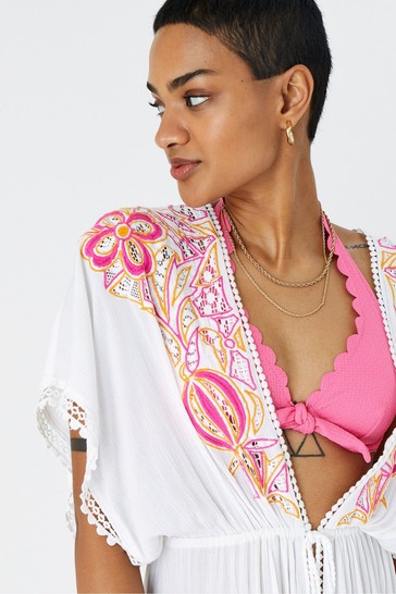 Accessorize Orange Bright Embroidered Kimono