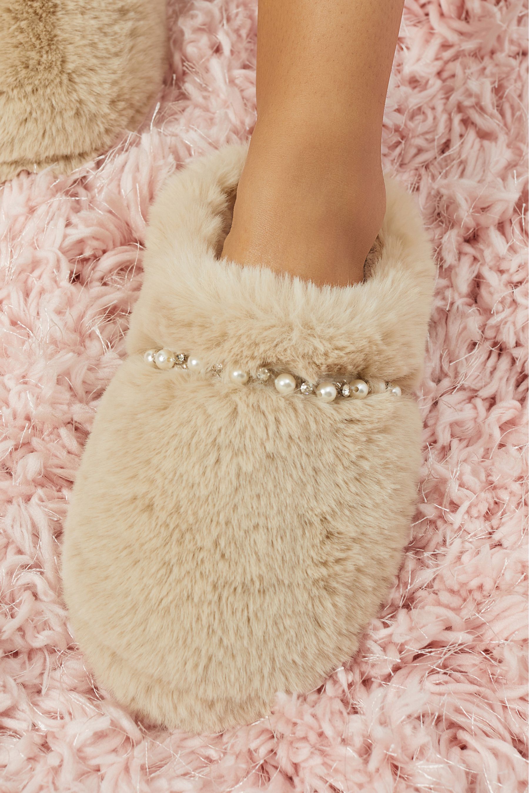 Lipsy Faux Fur Embellished Mule Slipper