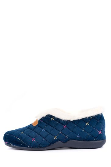 Lunar Blue Jem Fur Trim Slippers