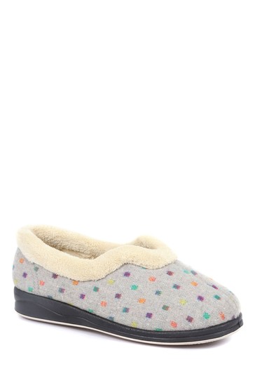 Pavers Ladies Grey Wide Fit Polka Dot Slippers