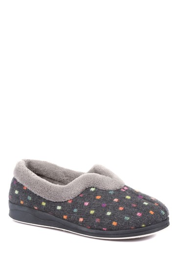 Pavers Ladies Grey Wide Fit Polka Dot Slippers