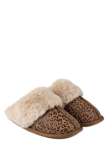 Totes Isotoner Ladies Real Suede Mule with Fur Cuff