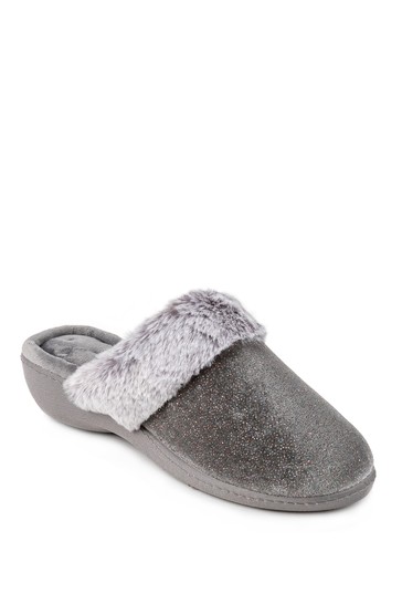 Totes Isotoner Ladies Sparkle Velour Heeled Mule Slippers