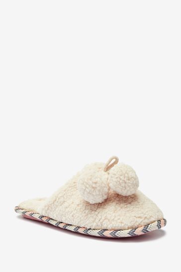 White Stuff Natural Curly Fur Mules