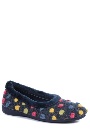 Pavers Blue Navy Multi Ladies Full Woolly Slippers