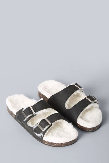 Animal Black Warm Lined Sliders