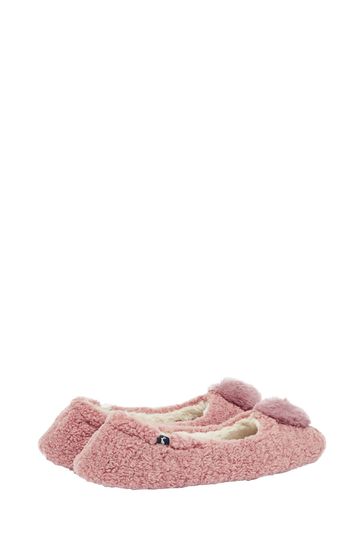 Joules Pink Pombury Ballet Slippers With Pom