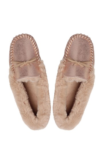 M&Co Pink Metallic Moccasin Slippers