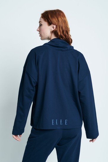 Elle Navy	Blue Loungewear Tie Detail Asymmetric Long Sleeve Top