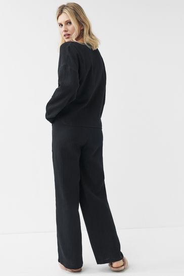 Textured Wide Leg Trousers