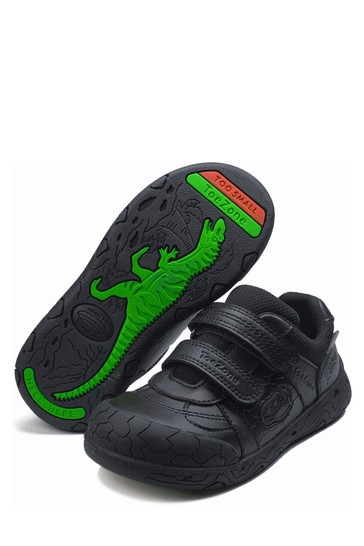 ToeZone Black Chase Dinosaur School Shoes