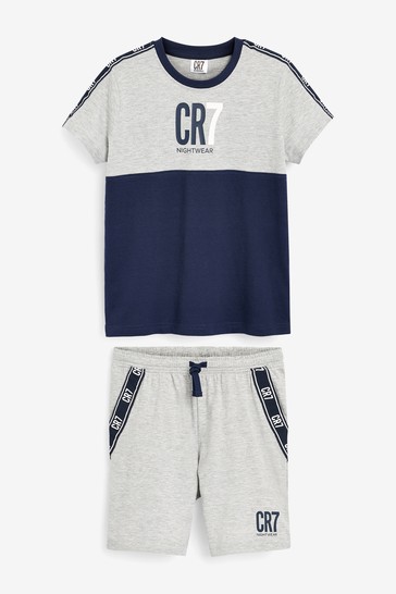 CR7 Boy's Grey And Blue Short sleeve Pyjama Set