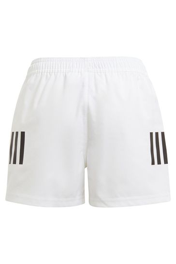 adidas Youth White Rugby 3 Stripe Shorts