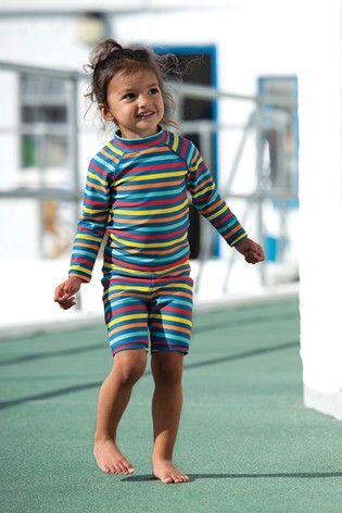 Frugi Blue UPF 50+ Rainbow Stripe Rash Vest