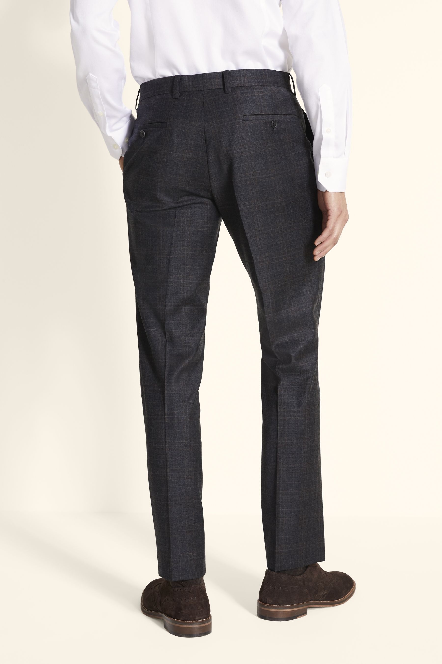 Moss Bros Tailored Fit Grey Check Trousers