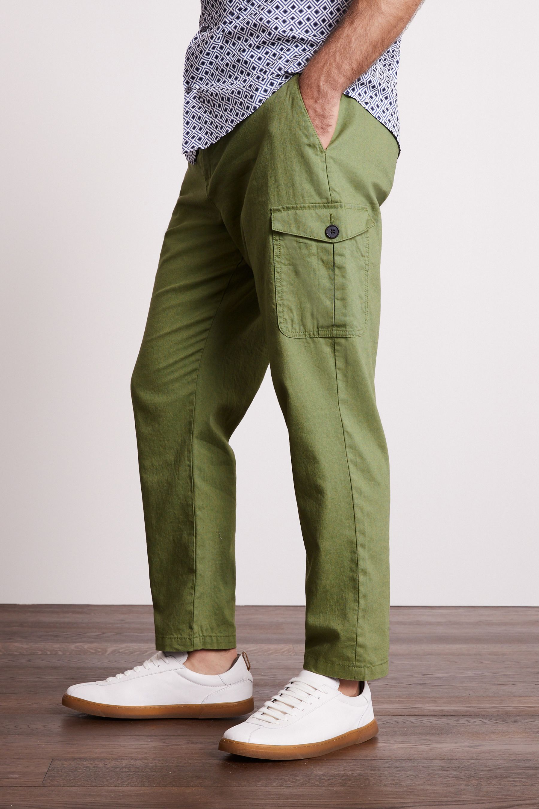 Linen Blend Cargo Trousers