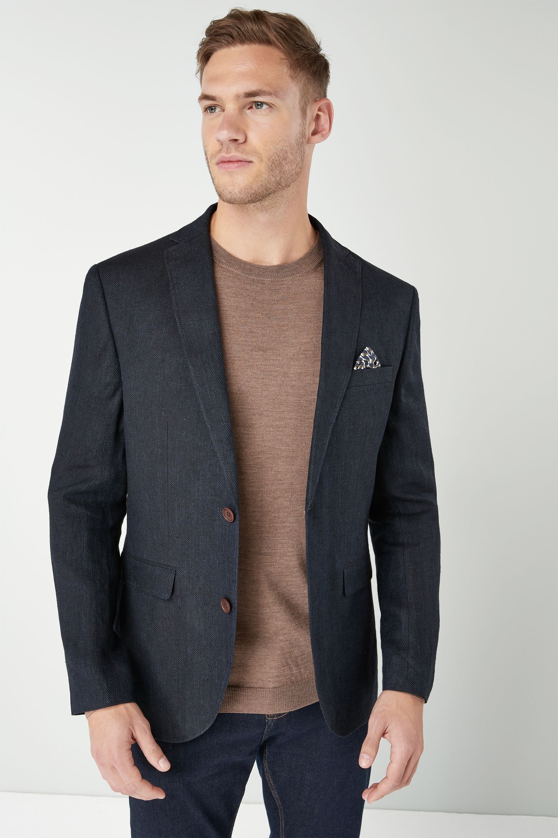 Signature Textured Linen Blend Slim Fit Nova Fides Blazer