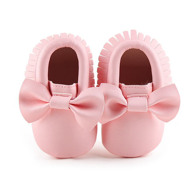 Newborn Baby Shoes Infant Boys Girl First Walker PU Sole Princess Bowknot Fringe Toddler Baby Crib Shoes Casual Moccasins