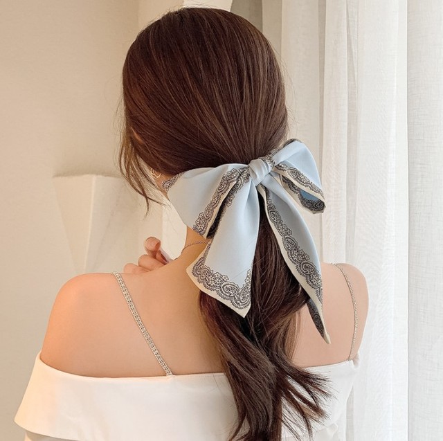 1pc Adult Kids Silk Scarf French Style Headband Girls Braided Bow Long Ribbon Head Rope Tied Hair Streamer Clothes Accessories