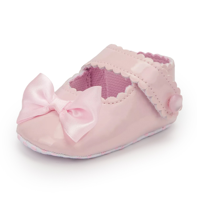 Newborn Baby Shoes Baby Boy Girl Shoes Girl Classic Bowknot Rubber Sole Anti-slip PU Leather Dress Shoes First Walker Toddler Crib Shoes