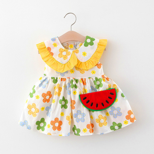 Summer Toddler Infant Girl Clothes Set Baby BeBe Beach Dresses Cute Bow Plaid Sleeveless Cotton Newborn Princess Dress+Sunhat