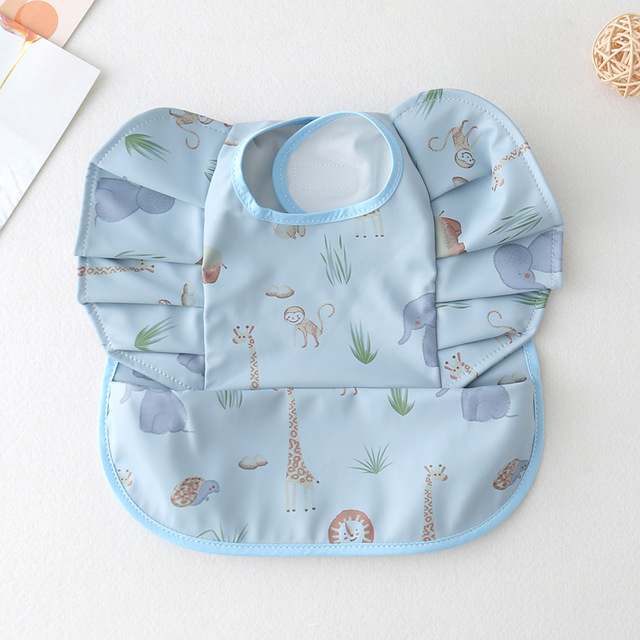 Waterproof Baby Food Eating Baby Bibs PU Cartoon Smock For Babies Feeding Clothes Sleeveless Bib With Pocket Newborn Baby Bib