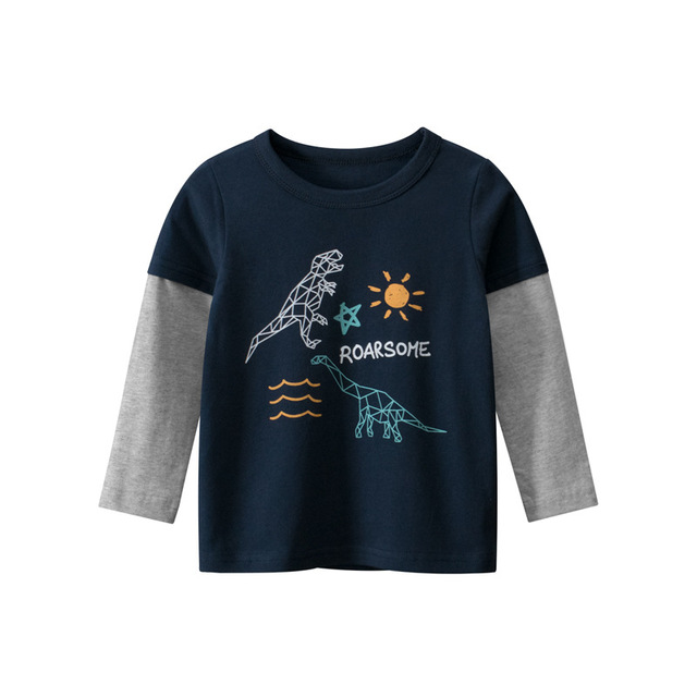 2022 New Kids Solid Cotton Long Sleeve T-shirt Tops Boys Girls Cute Animal Print Tees 2 3 4 5 6 7 8 Years Children Tops