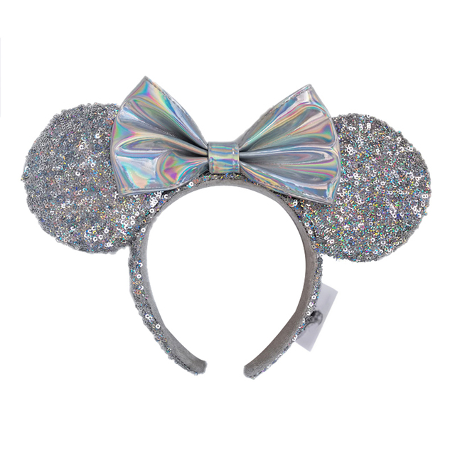 New Disney Mickey Mouse Ears Headband Space Lunar Mountain New Year Minnie Bow Pink Sequins Cartoon Anime Headdress Headband Gif