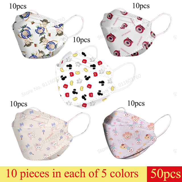 Disney Children KN95 Face Mask Anime Mickey Cartoon Cute 4-layers Breathable for 4-12 Years FFP2 Mouth Mascarillas 10pcs/bag