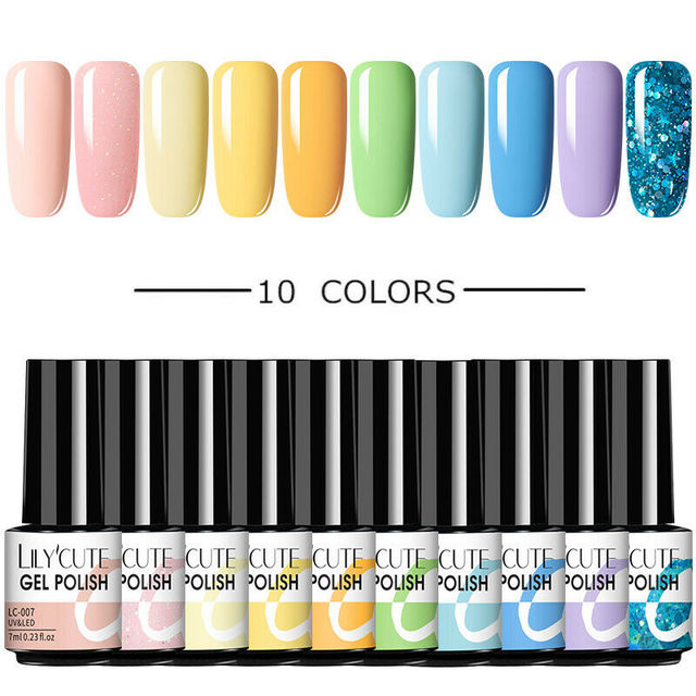 LILYCUTE 10pcs Gel Nail Polish Set With UV Lamp Nude Gel Semi Permanent Hybrid Varnish Base Top Coat Soak Off UV LED Nail Art