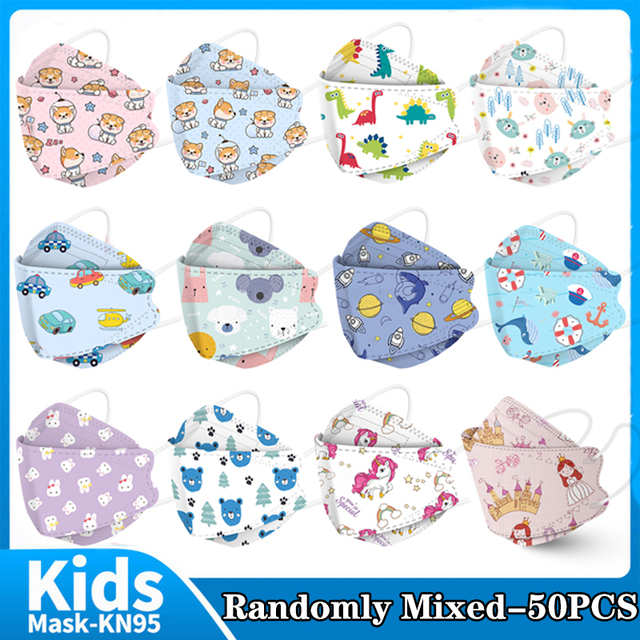 20pcs 3D Cartoon Kn95 Masks Kids N95 Respirator n95mascarillas Enfant Fish 4 Layer Print Dustproof Ffp2 Children Christmas Mask