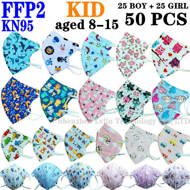 FFP2 KN95 Kids Mask Cartoon Kids 3-8 8-15 Years 5 Layers Mask Boys Girls Face Mask CE Safety Protector