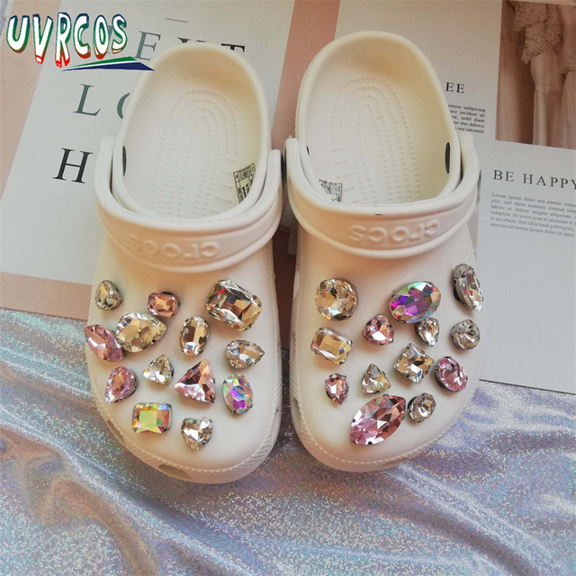 1 Set Handmade DIY Crocs Charms Bling JIBZ Buckle Rhinestone Accessories Metal Chain Clog Garden Shoe Decoration Girls 지지