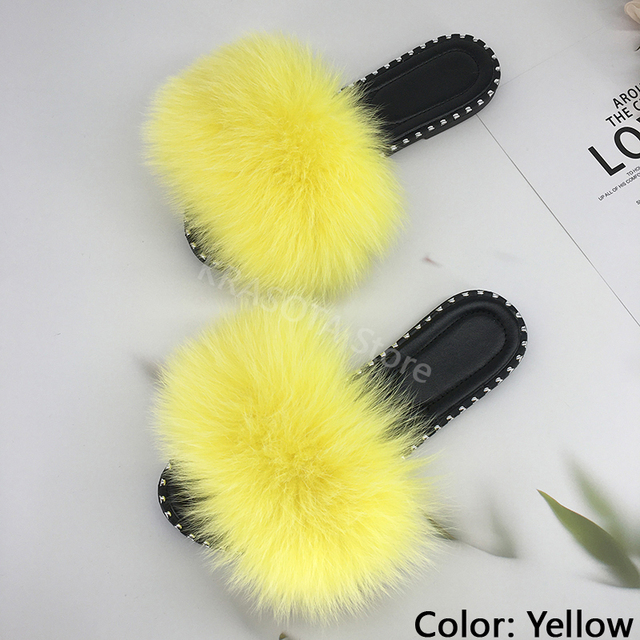 women flip flops summer fluffy slippers luxury real fur slides for women fluffy sliders jelly shoes woman flat sandals with fur