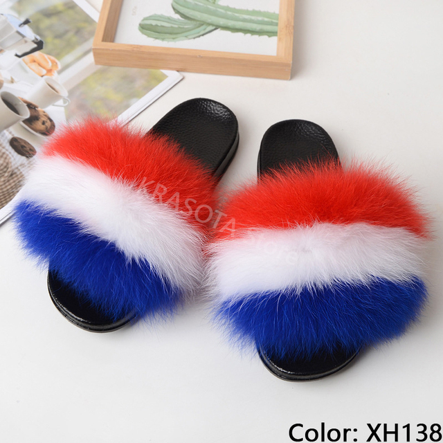 fluffy slippers women luxury real fox fur slippers women home fur slides ladies summer flip flops wholesale flat shoes slippers