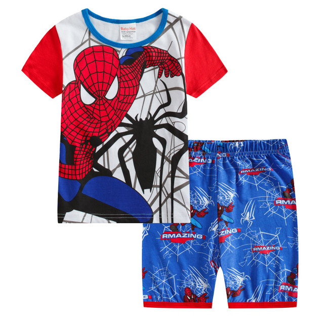 Children's short-sleeved cotton pajamas summer clothes children's sleepwear cartoon T-shirt spiderman