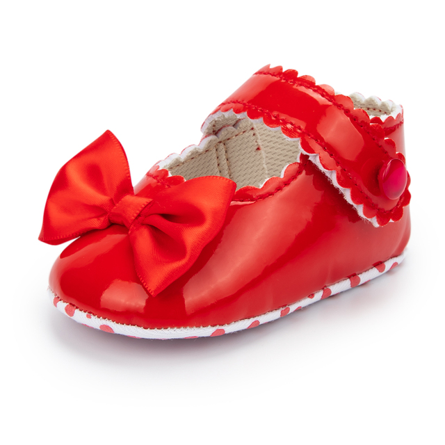 Newborn Baby Shoes Baby Boy Girl Shoes Girl Classic Bowknot Rubber Sole Anti-slip PU Leather Dress Shoes First Walker Toddler Crib Shoes