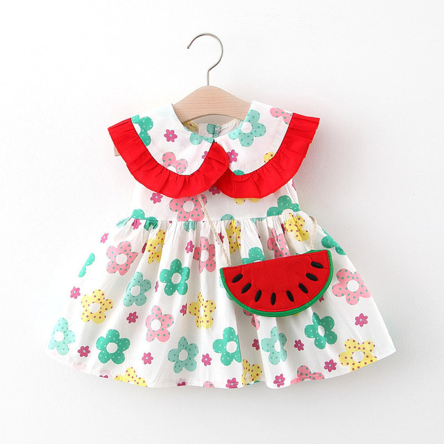 Summer Toddler Infant Girl Clothes Set Baby BeBe Beach Dresses Cute Bow Plaid Sleeveless Cotton Newborn Princess Dress+Sunhat