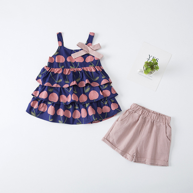 Girls clothing sets 2022 summer chiffon top shorts 2pcs children's clothing for girls kids casual suits blouses T-shirt + short pants